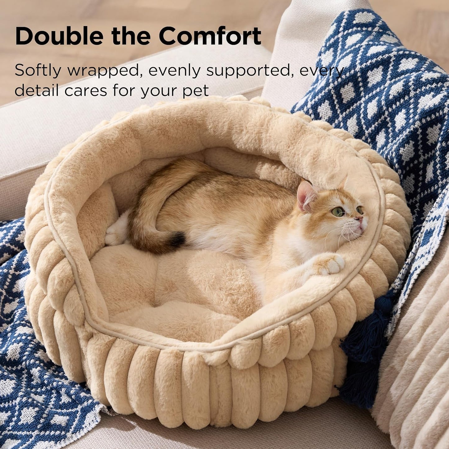 Corduroy Pet Round Bed - Ultra Soft Non-Slip Washable Round Cat Bed